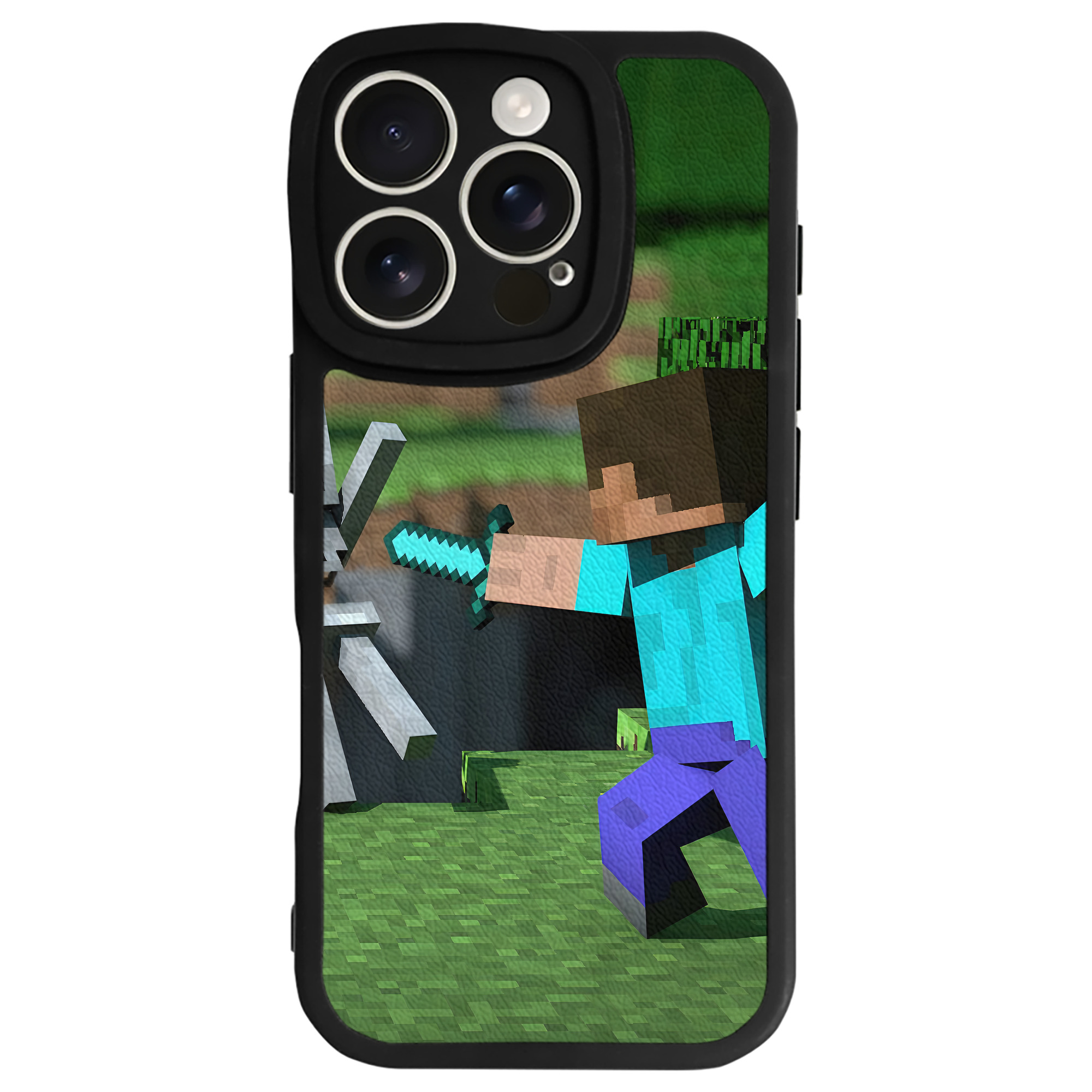 （画像用） マインクラフト ブロックの世界 Minecraft MC Block world 【iPhone 16シリーズ対応】シリコンスマホケース（レザー調） 材質：シリコン